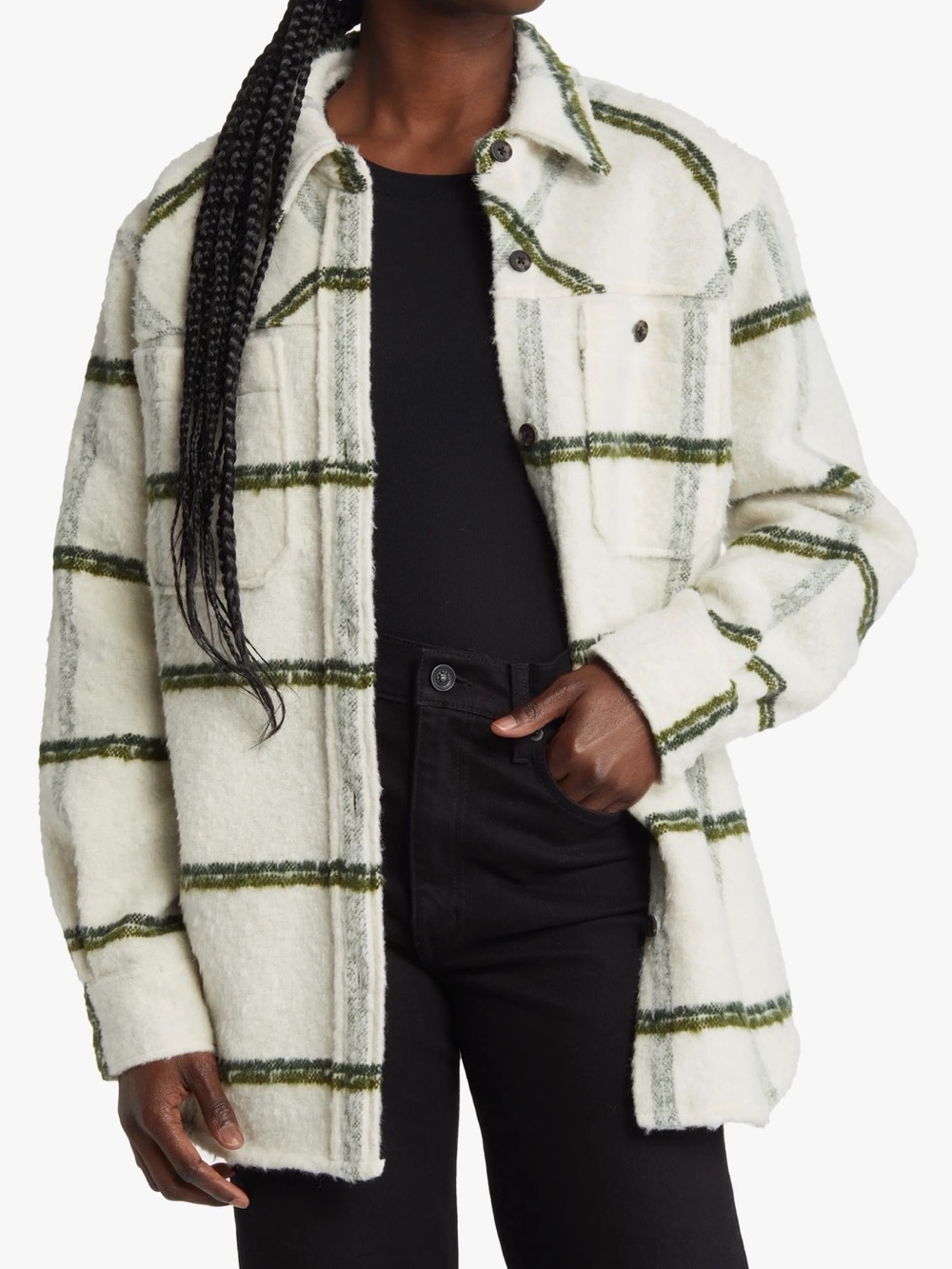 Allsaints Monica Windowpane Plaid Shirt Jacket Size 0